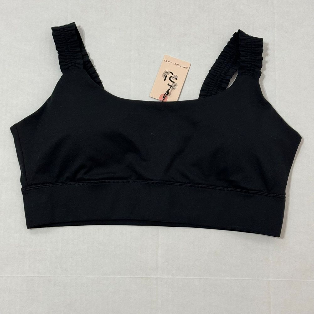 Sincerely Jules NWOT Sz XL Black Ruffle Strap Active Sports Bra - Picture 5 of 6